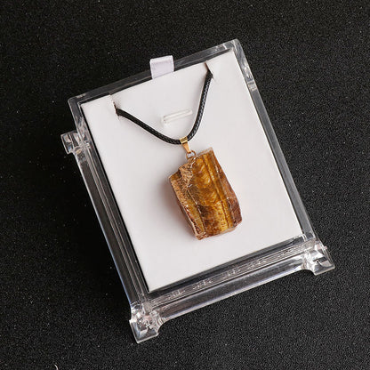 Pentalith Natural Stone Pendant - Gold-Plated Edge, Raw Pink-Purple-White Crystal Stones, Irregular Necklace & Sweater Chain