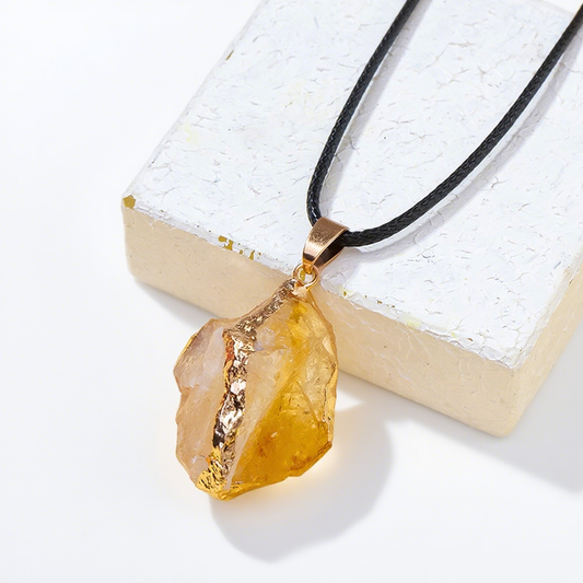 Pentalith Natural Stone Pendant - Gold-Plated Edge, Raw Pink-Purple-White Crystal Stones, Irregular Necklace & Sweater Chain