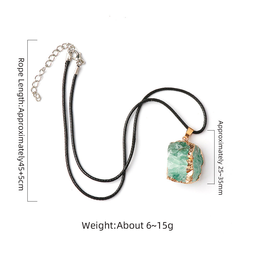 Pentalith Natural Stone Pendant - Gold-Plated Edge, Raw Pink-Purple-White Crystal Stones, Irregular Necklace & Sweater Chain